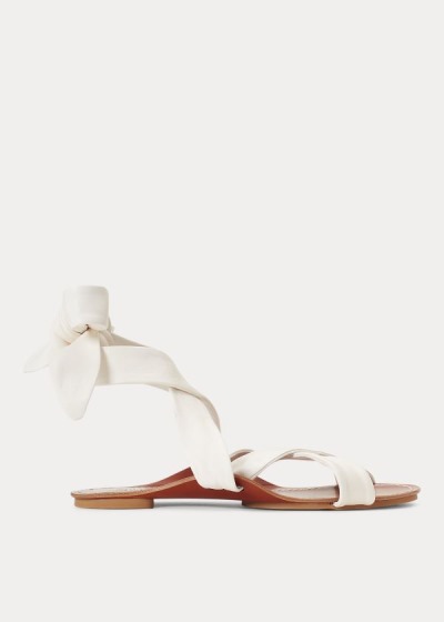 Sandalias Polo Ralph Lauren Mujer Blancos - Leather Tie - UCMDY6903